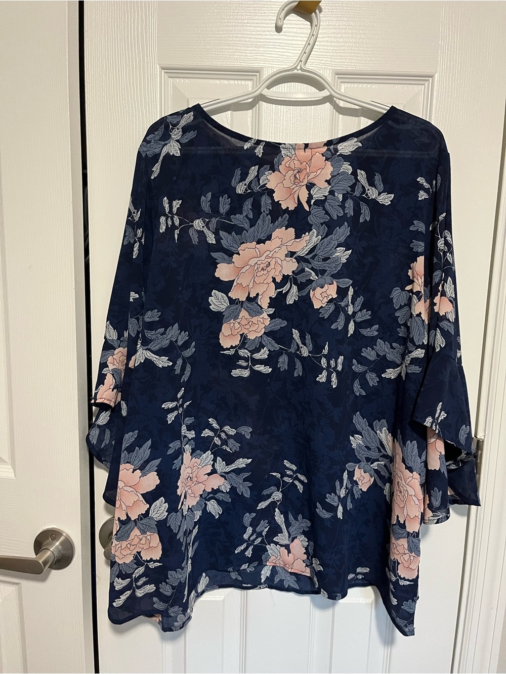 NorthStyle Navy Floral Flutter Sleeve Tunic - Pink & Light Blue Flowers